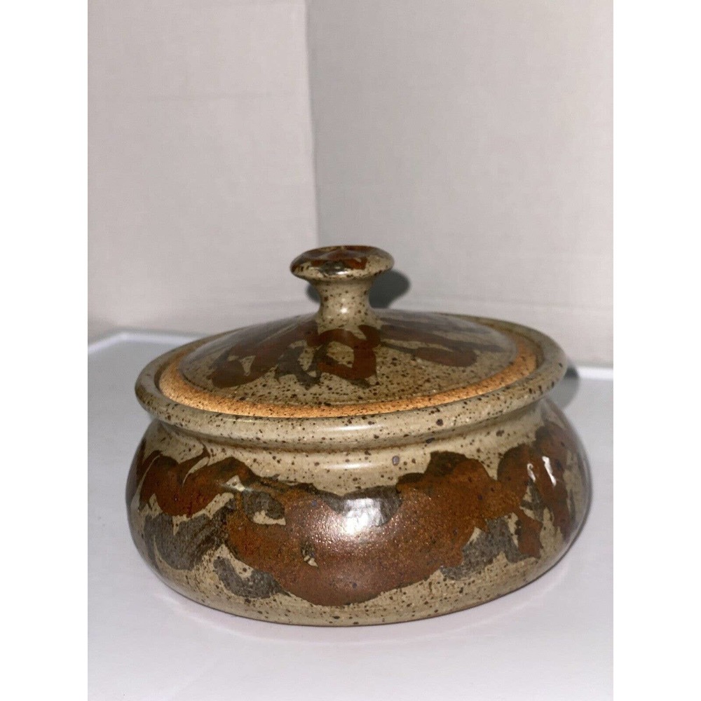 Beautiful Art Pottery Ceramic Covered Dish 6.5”W X 5”H Signed By Artist